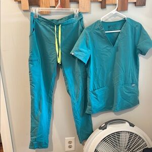 Figs teal Scrub Set with Neon Accents